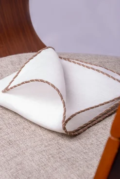 Pini Parma White Linen Pocket Square With Taupe And Beige Edges - Made In Italy Best