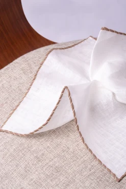 Pini Parma White Linen Pocket Square With Taupe And Beige Edges - Made In Italy Best