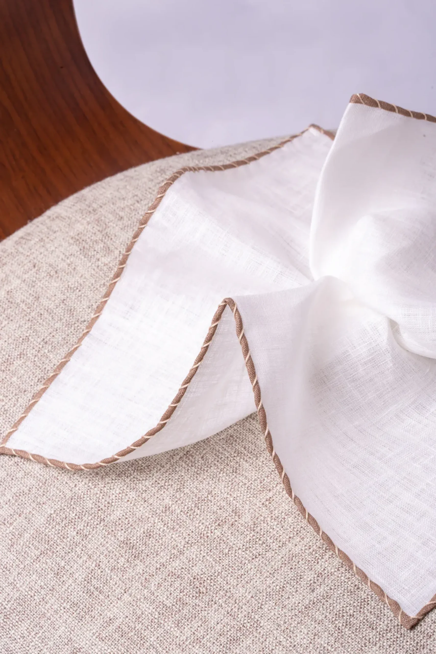 Pini Parma White Linen Pocket Square With Taupe And Beige Edges - Made In Italy Best
