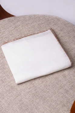 Pini Parma White Linen Pocket Square With Taupe And Beige Edges - Made In Italy Best