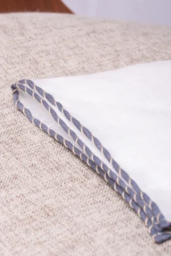 Pini Parma White Linen Pocket Square With Grey And Beige Edges - Made In Italy Sale