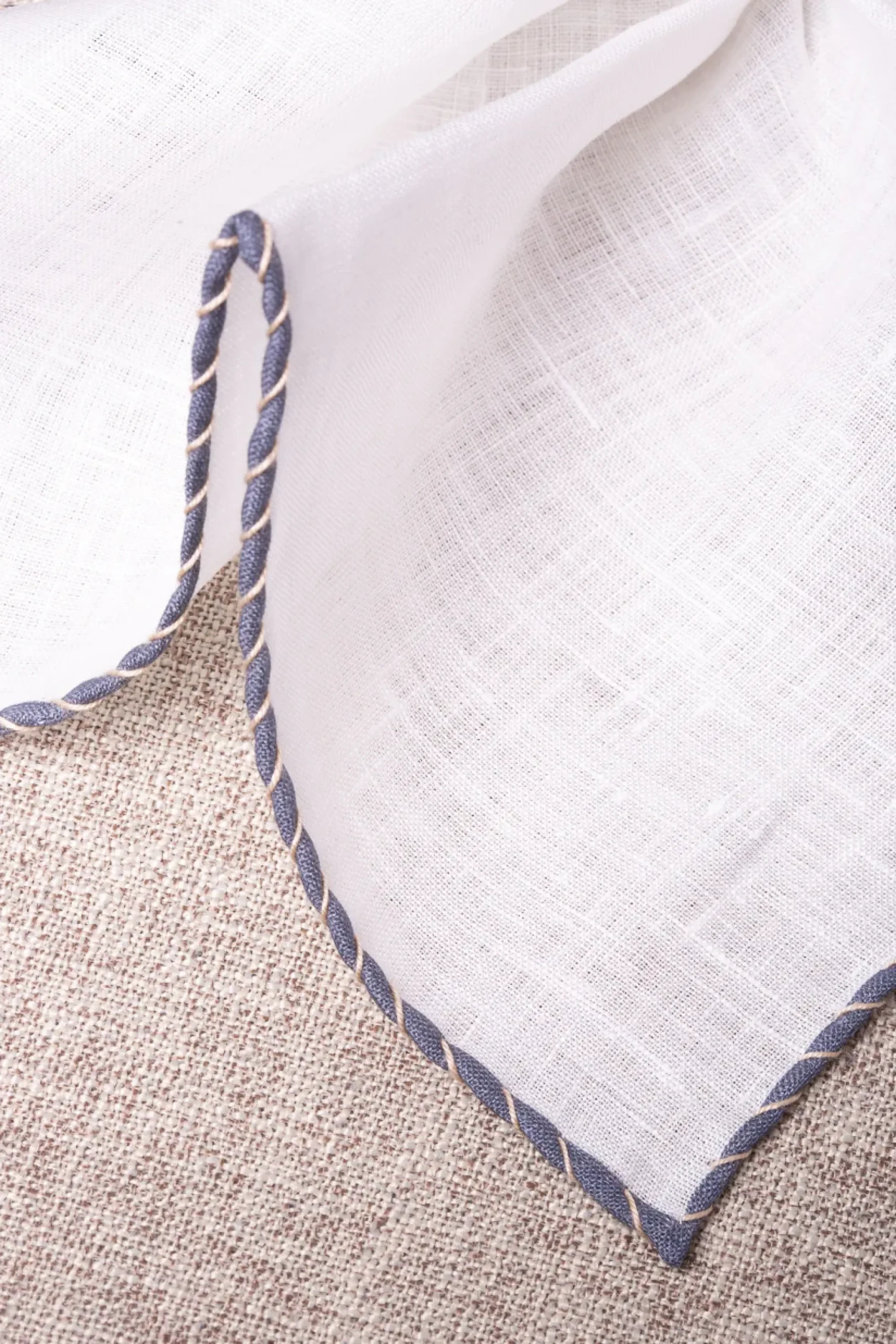 Pini Parma White Linen Pocket Square With Grey And Beige Edges - Made In Italy Sale