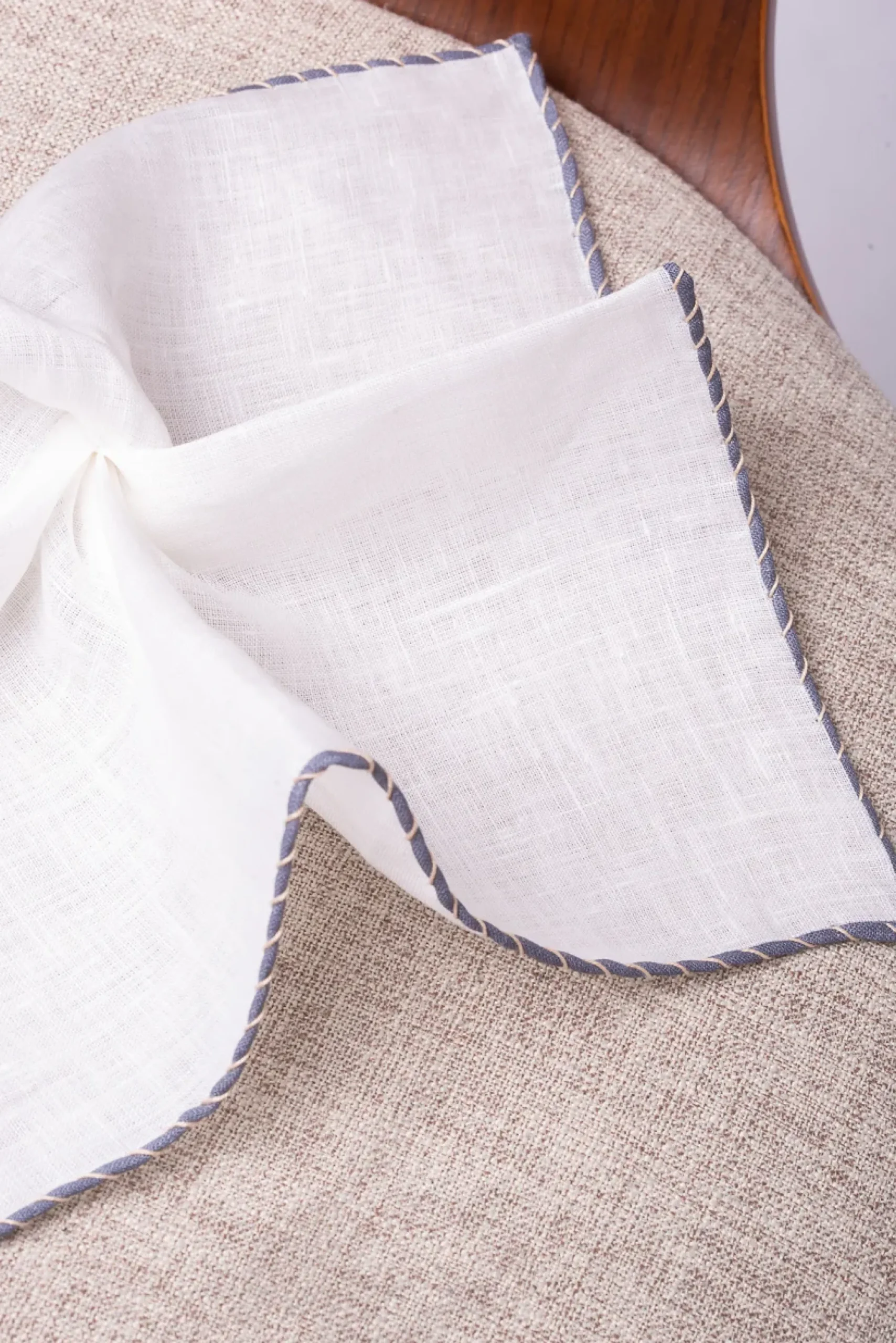 Pini Parma White Linen Pocket Square With Grey And Beige Edges - Made In Italy Sale