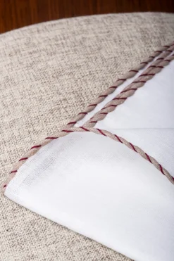 Pini Parma White Linen Pocket Square With Beige And Red Edges - Made In Italy Fashion