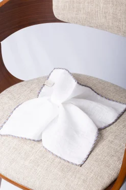 Pini Parma White Linen Pocket Square With Grey And Cognac Edges - Made In Italy Cheap