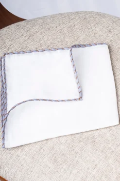 Pini Parma White Linen Pocket Square With Grey And Cognac Edges - Made In Italy Cheap