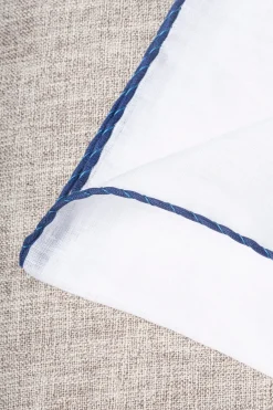 Pini Parma White Linen Pocket Square With Blue And Light Blue Edges - Made In Italy Online