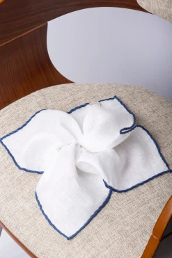 Pini Parma White Linen Pocket Square With Blue And Light Blue Edges - Made In Italy Online