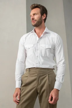 Pini Parma White Velvet Effect Western Shirt - Made In Italy Clearance